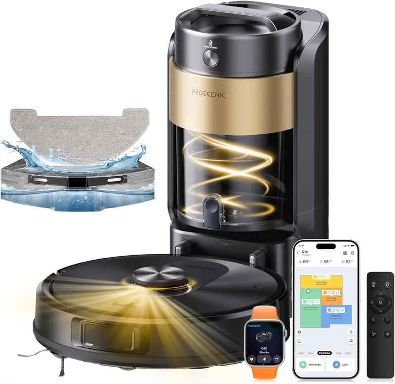 Proscenic Q20+ Robot Aspirador y Fregasuelos con Base Autovaciadora sin Bolsa